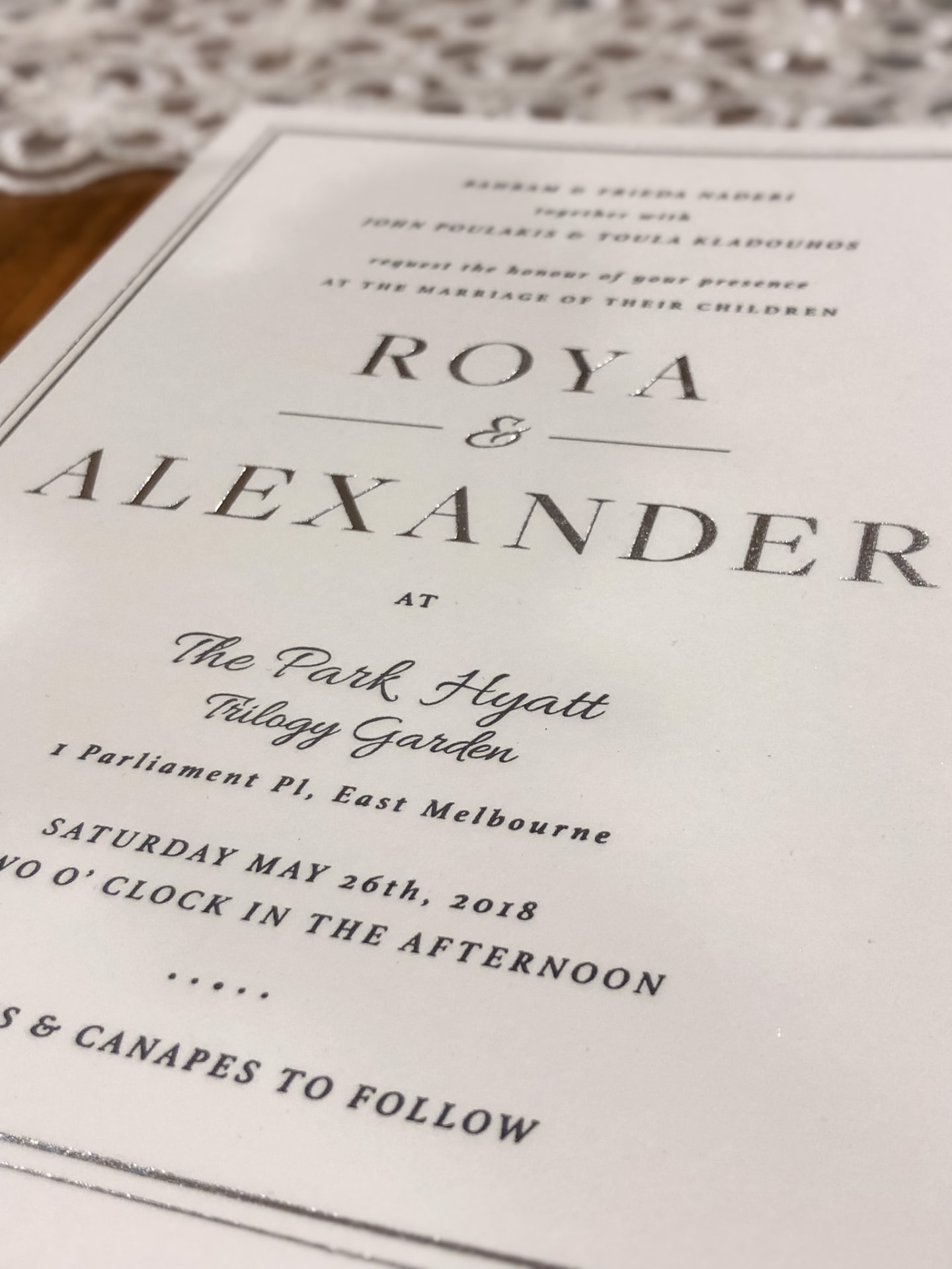 Wedding Invitation — Roya & Alexander Detail